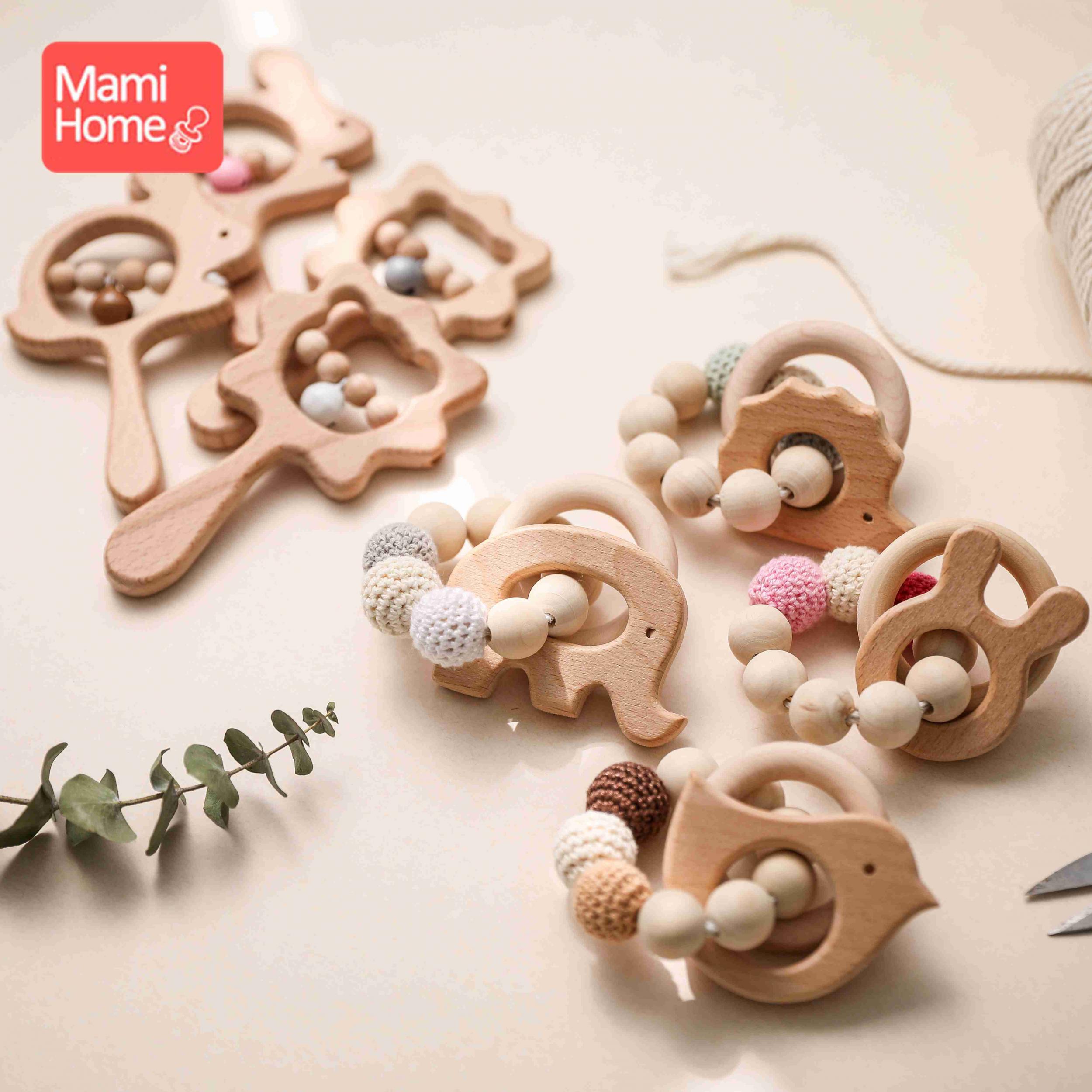 Wooden Rattle Beech Animal Hand Toy, Gift for Infants